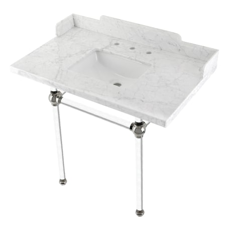 Kingston Brass 36 Carrara Marble Console Sink with Acrylic Legs, Marble WhitePolished Nickel LMS36MASQ6